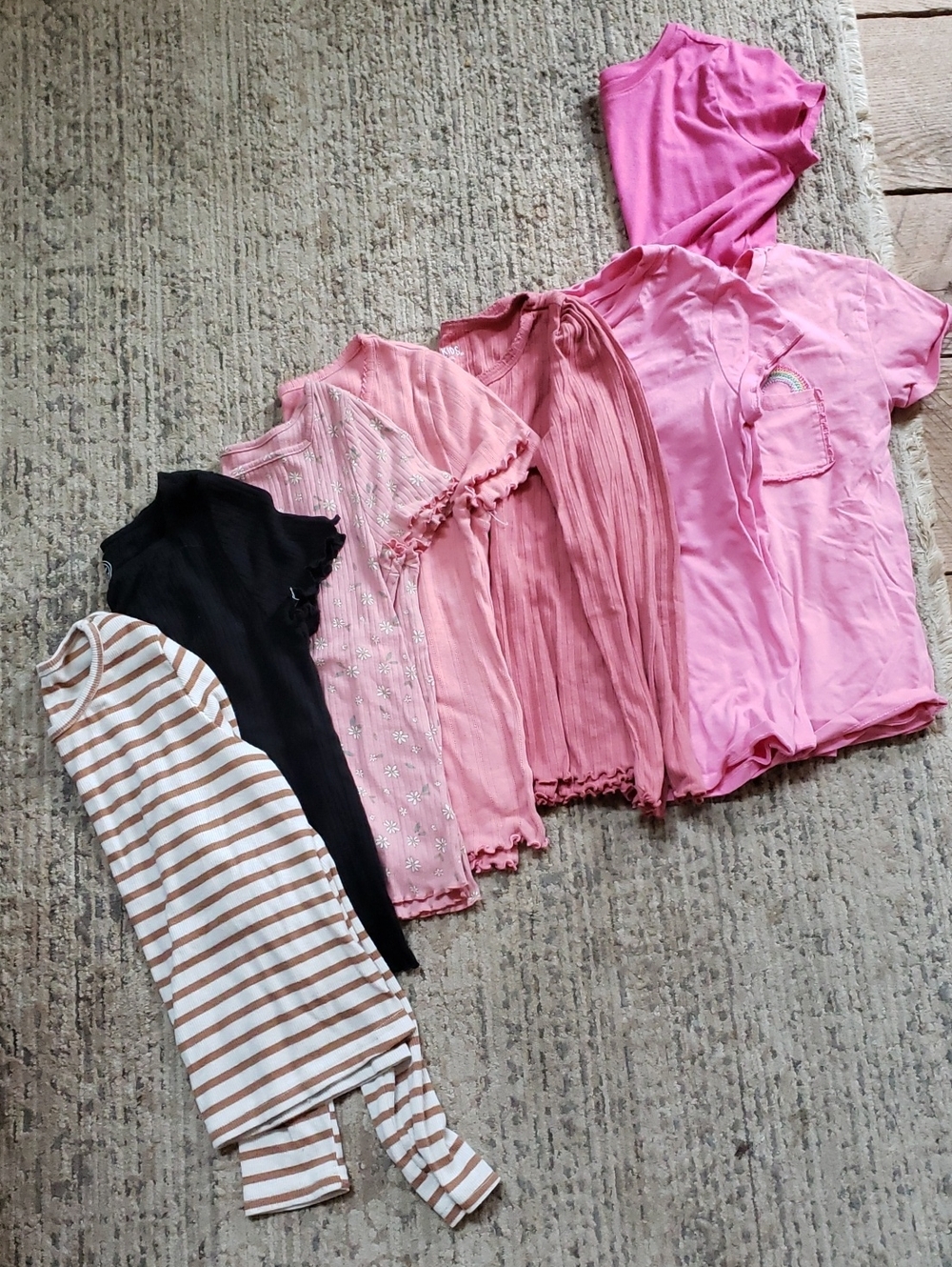 Mixed Kids Pajama & Top Set in Pink, Black, Brown Stripe